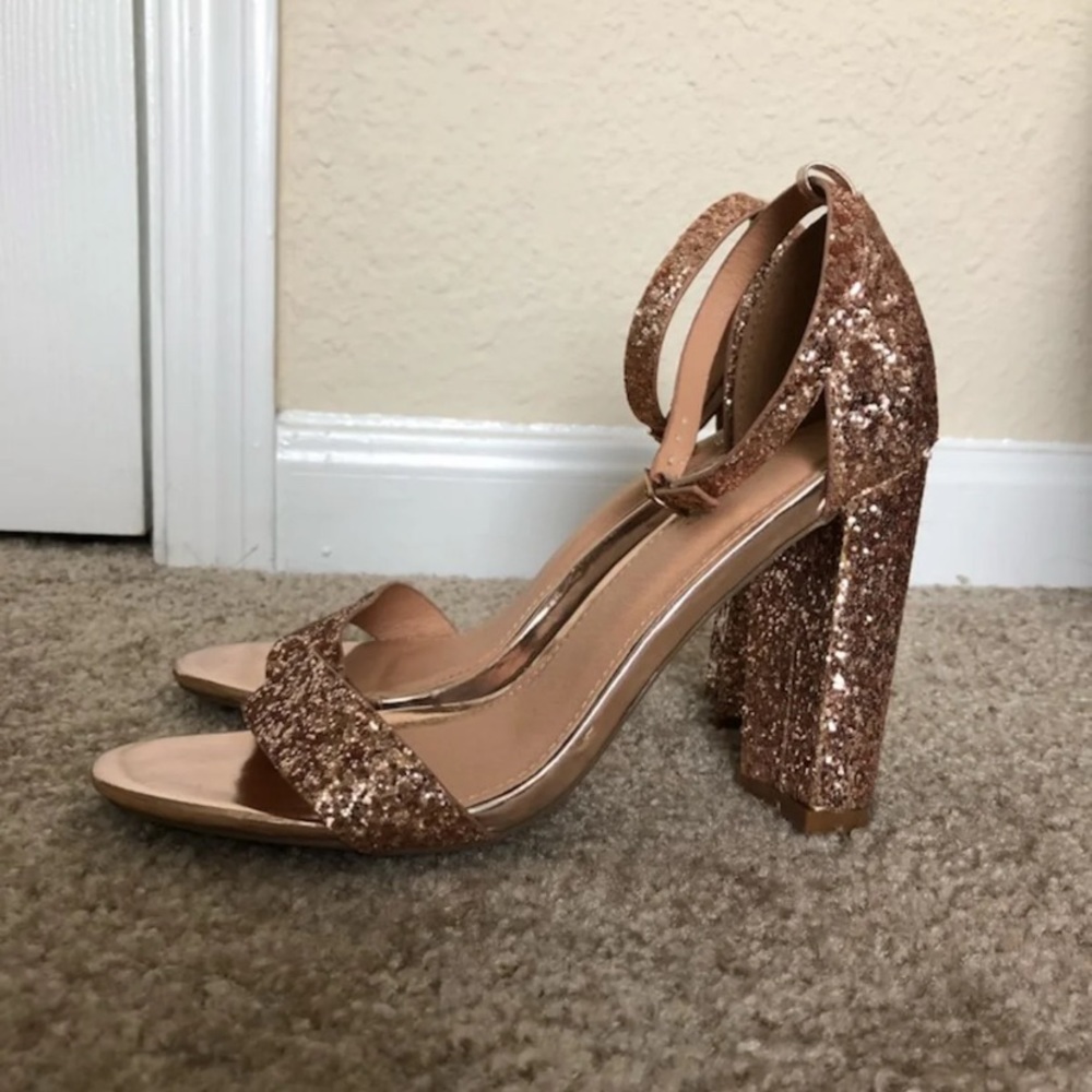 Rose Gold Glitter Block Heels